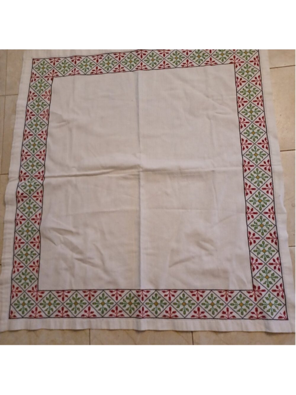 Tablecloth linen hand cross stitched square 38 x 38 inch